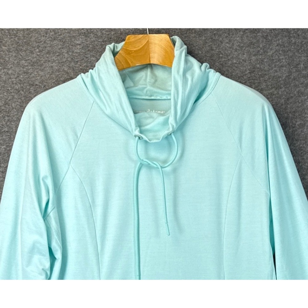 Tommy Bahama IslandZone Pullover‎ Women M Aqua Funnel Neck Zip Pockets Coastal - Picture 2 of 8